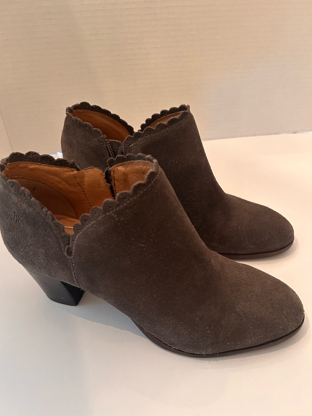 Jack Rogers Gray Suede Scallop-Trim Ankle Booties